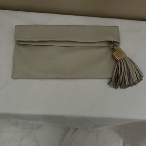 Sophisticated Taupe Clutch with Tassel